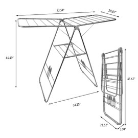 SONWIN Large Capacity Drying Rack, Foldable Rustproof Drying Rack with Drying Clips and Drainage Shoe Rack, Height Adjustable, Ventilated and Quick Drying, Suitable for Balcony and Outdoor Use