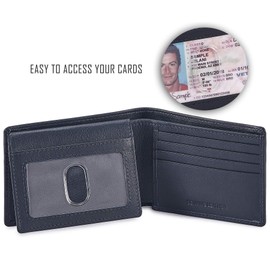 Cochoa Wallet for Men's RFID Blocking Real Leather Bifold Stylish 2 ID Window in Gift Box (NAPPA, MIDNIGHT NAVY)