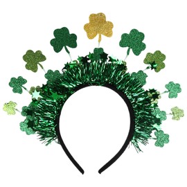 hhdatc St. Patrick's Day Clover Leaf Headband – Green Glittery Bopper Hair Accessory for Women, Festive Irish Clover Holiday Style