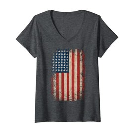 Womens USA American Flag 4th July 4 Red White Blue Stars Stripes V-Neck T-Shirt