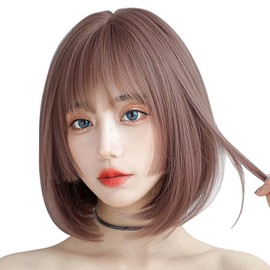 Candybay Wig, Bob, Princess Cut, Short Straight Princess Hair, Full Wig, Heat Resistant, Small Face, Lightweight, Harajuku Lolita, Women's, Wig with Pink Net (Ash Pink)
