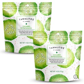 Tamalitoz Cucumber Extravaganza – Spicy Cucumber Mexican Hard Candy Filled with Chile, Lime & Sea Salt Center, Handcrafted Fruit Candy, Gluten-Free, Kosher, No Artificial Colors – 2 Bags (4oz Each)