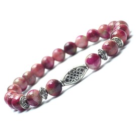 Damen Zen Ethno Armband mit roten und grünen natürlichen Jade Perlen und tibetischen Perlen