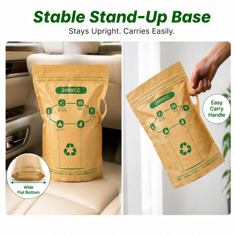 Disposable Vomit Bags, 2000cc Dual-Zip Kraft Paper, 6 Pack