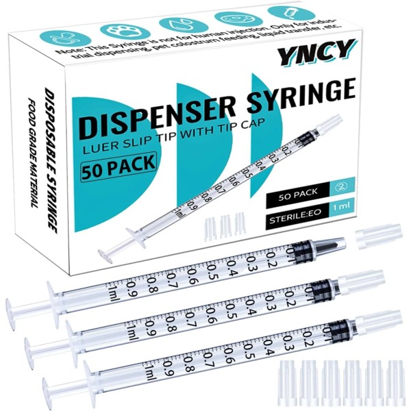 YNCY 1ml Syringes with Cap Luer Slip Tip Whole Pack