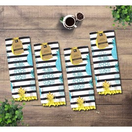 Set of 4, 100% Cotton Pineapple Pompom Design Decorative Kitchen Towel/Tea Towel for Wedding, Baby Shower, Home Decor, Housewarming Size: 16 X 28 Inch.
