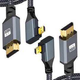 tunghey 2Pack 4K Micro HDMI to HDMI Cable Adapter 0.5m, Aluminum Alloy Shell/Nylon Braid/Gold-Plated (Male to Male) 4K/8K/60HZ/3D Compatible with He-ro, Sport Camera (Right Angle)