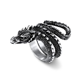 U7 Gothic Jewellery Snake Dragon Ring Stainless Steel Silver Rings For Men Women