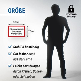 Komma Security Privatgrundstück Betreten verboten Sign 30 x 20 cm Sign Prohibition Sign - Betreten verboten Warning Sign Illegally Enter Deterrence Prevention