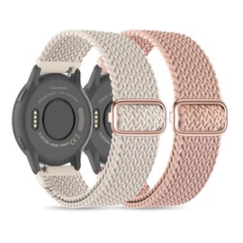 EverAct 18/20/22mm Braided Stretchy Nylon Watch Straps Compatible with Garmin Vivoactive 4S/Venus 2/Vivoactive 3/vivoactive 4, Solo Loop Quick Release Soft Elastic Fabric Strap for Women Men 2Pack