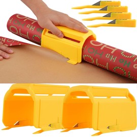 2Pcs Wrapping Paper Cutter with 4 Replaceable Blade Set Heavy Duty Paper Cutters for Crafting Classroom Home Birthday Christmas Gift Wrap Cutter Tool Paper Cutter Yellow