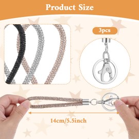 QfwdfcTrenz 3 Pcs Bling Rhinestone Keychain Wristlet, Crystal Phone Lanyard Strap With Metal Clasp Badge Holder for Women, Wallet Credit ID Card Holder 3 Colors