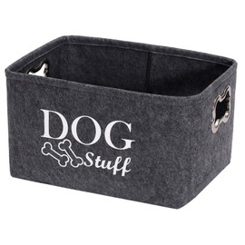 Geyecete Dog Toys Storage Bins Felt pet Baskets, Dog Toy Box Large with Designed Metal Bone-Shaped Handle, Organizer Storage Basket for Pet Toys, Blankets, Leashes(Dog-Grey)