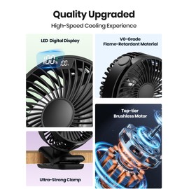 TOPK Portable Clip on Fan, 5000mAh Small Rechargeable Fan, Battery Operated, 4 Speeds, 720° Rotation, Ultra-Quiet, Personal Cooling Desk Fan for Bedroom/Office/Stroller/Golf/Library/Travel/Camping