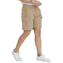 Kendindza Men's Cargo Shorts with Pockets, Zip and Drawstring - Elastic Waistband, beige
