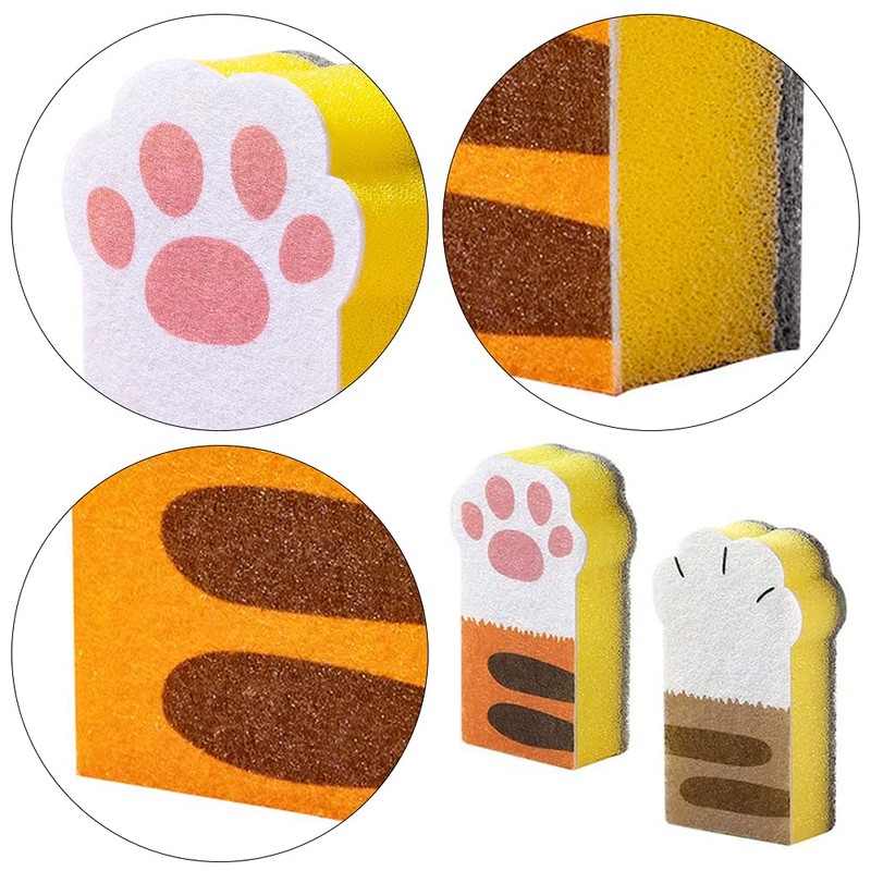 3 Pcs Sponge Brush Cat Claw-Shaped Cleaning Sponge Block Thickening