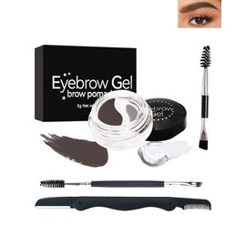 Eyebrow Gel Brow Pomade Set-2 in 1 Waterproof Tinted Brow Cream Gel Dark Brown & Clear Brow Setting Glue Wax,Filling & Shaping Tinted Brow Filler with Brow Brush Razor,Brow Color Makeup for Women-#04