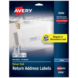 Avery Printable Return Address Labels, 0.75" x 2.25", Silver Foil, 300 Blank Mailing Labels (08986)