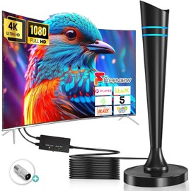 High-Gain TV Aerial, Indoor TV Aerial with 560+ Miles Long Range & Strong Signal Booster Amplifier, Freeview Arial for 4K 1080P HD Local Channels with 16.4FT Coax Cable & Magnetic Base