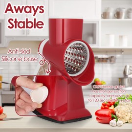 Dreamhigh Cheese Grater with Crank, Vegetable Cutter, 3 Stainless Steel Interchangeable Drum Blades, Manual Drum Grater, Vegetable Slicer, Strong Suction Effect, Ideal for Cucumbers, Cheese Nuts