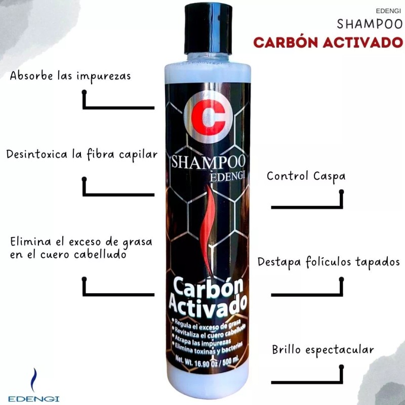 Edengi Shampoo Carbón Activado Edengi Detox Capilar Y Anticaspa