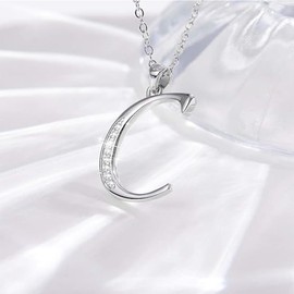 Huacan Women's Men's Necklace with Letter Pendant A-Z Alphabet 925 Sterling Silver Zircon Birthday Gift for Women Girls Mum Girlfriend 45 + 5 cm Length, Sterling Silver