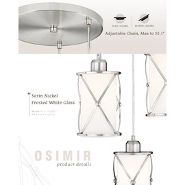 Osimir Brushed Nickel Dining Room Chandelier Light Fixture, 3-Light Pendant Lighting with Frosted Glass, Modern Kitchen Island Cluster Hanging Pendant Lights for Sink, CH9176BNW3