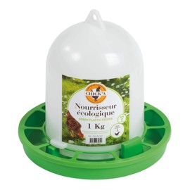 horizont CHICK'A BIO Automatic Feeder White-Green for Chickens, Feeder Dispenser Poultry, Chicken Accessories, Quail Chicken, Feeding Trough for Your Stable and Run Area (1 kg)