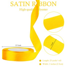 Yellow Satin Ribbon, 1 Inches x 25 Yards Solid Fabric Ribbons for Gift Wrapping, Flower Bouquet, Crafts and Wedding Party Decoration