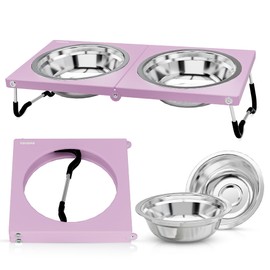 Raised Cat Bowls,Elevated Bowls for Indoor Cats with Height Stand,Non-Slip Stainless Steel Cats Bowl,10° Tilted Cat Food Bowls (Pink Collapse, 1Pack)