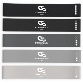 Coresteady Resistance Bands Set of 5 - Mini Fitness & Loop Exercise Band for Men & Women - Yoga, Body & Gym Sport Resistance Loop Bands for Strength, Muscle & Tone - With E-Guide & Travel Bag