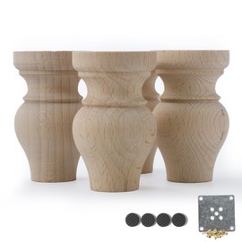 WEIERBAN Wood Furniture Legs Set of 4 Wooden Replacement Feet for Couch Bed Bench Dresser Rubber Wood Parts for Table Sofa Wooden Legs Chairs Complete with Installation Hardware (Gourd Style)