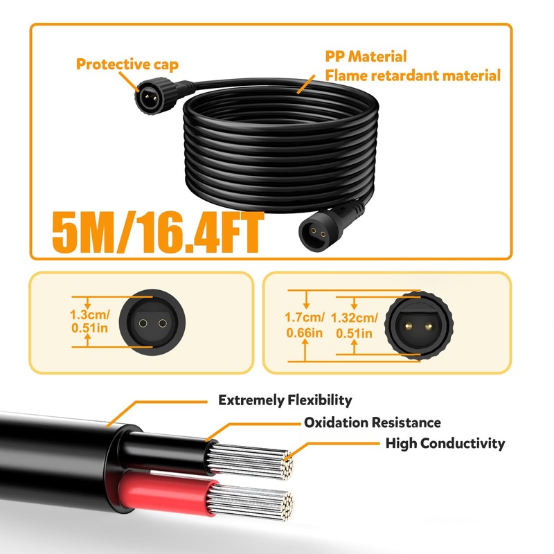 cshare Extension Cords for String Lights Inflatable Decorations, 2 Pin