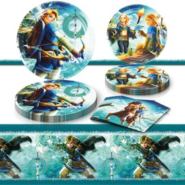 Legend Game Birthday Party Supplies, 20 Plates, 20 Napkins and 1 Tablecover for Zeldatheme Birthday Party Supplies, Legend Game Theme Party Decorations