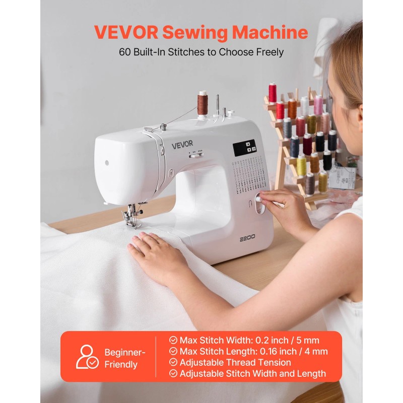 VEVOR Computerized Sewing Machine Digital Sewing Machine 60 Stitch Applications