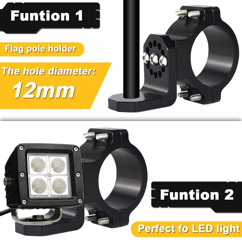REARACE 2PCS UTV Whip Mount, UTV Light Flag Mounts Aluminium