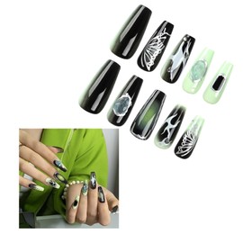 Long French Tip Press on Nails Square 3D French Fake Nails Bling Nails Tips Full Cover False Nails Artificial Reusable Nails Acrylic Stick on Nails for Women and Girls 24PCS