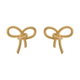 Airokiy Gold Bow Stud Earrings for Women Textured Mesh Design 18K Gold Plated Trendy Studs Earrings Lightweight Hypoallergenic Jewelry