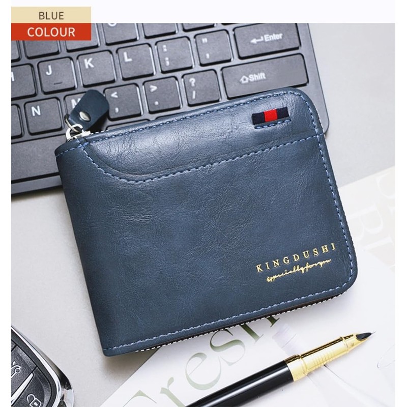 Brown Men's Zipper Wallet Photo Pocket Card Holder Wallet and