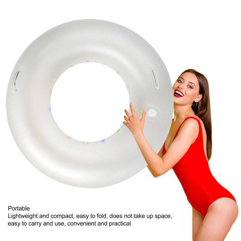 LED Inflatable Swim Ring with 2 Handles Transparent Swimming Floating