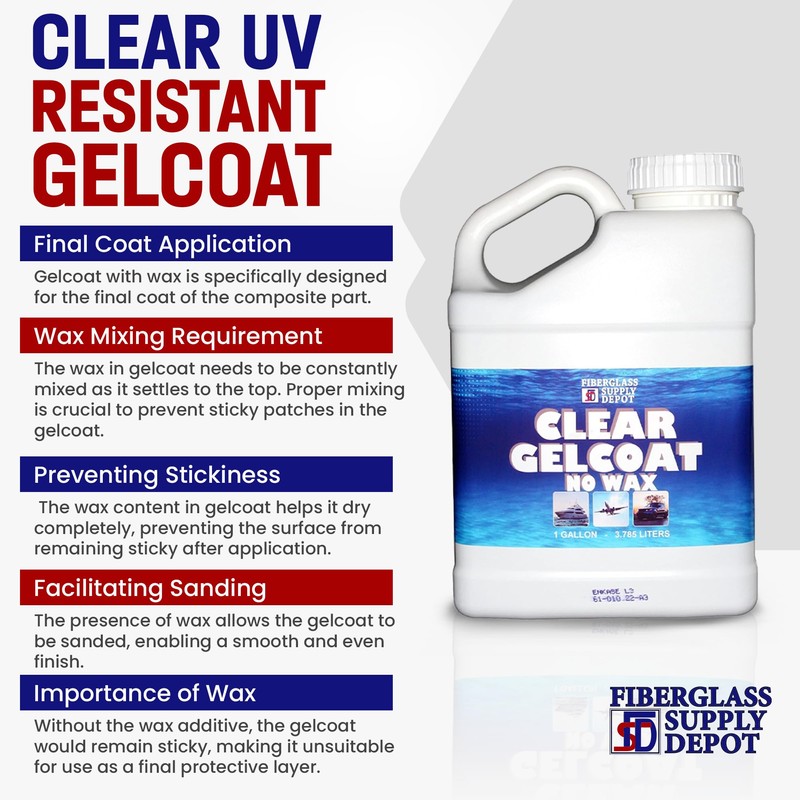 Fiberglass Supply Depot Clear Gelcoat Without Wax – UV-Resistant Marine