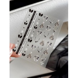 Christmas Nail Art Stickers 5D Embossed Xmas Wreath Nail Stickers Black White Christmas Rhinestone Nail Decals Self-Adhesive Winter Stickers for Women Girls Holiday Manicure DIY Nail Supplies