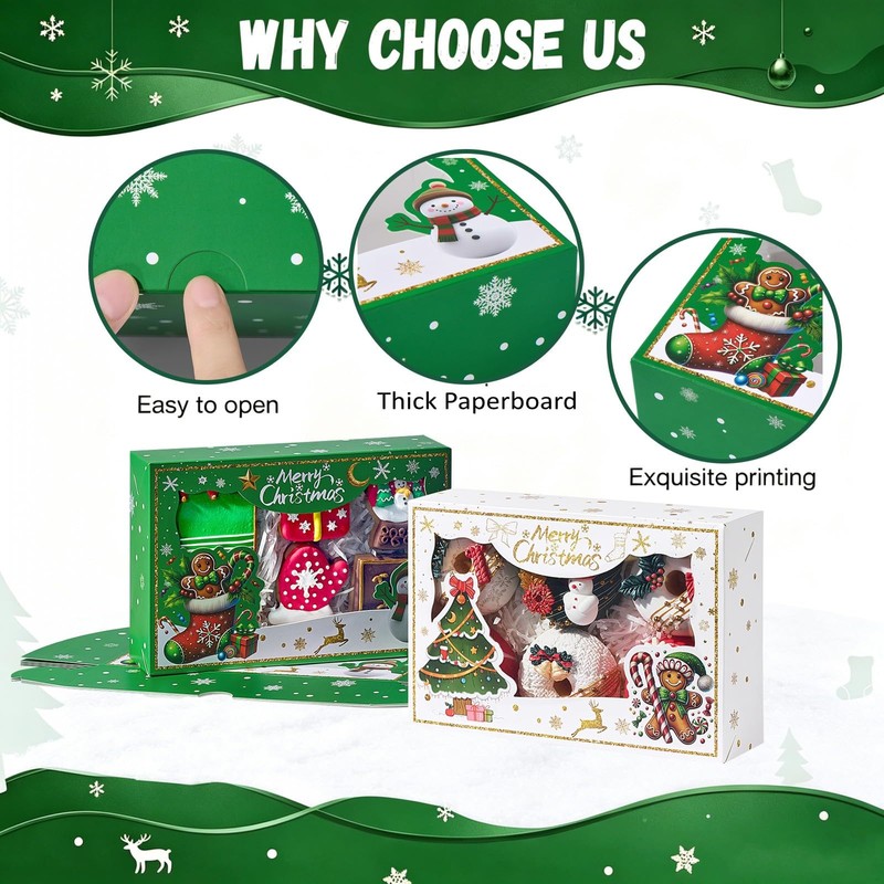 48PCS 9x6x2.5'' Christmas Elegant White Cookie Box for Gift Giving