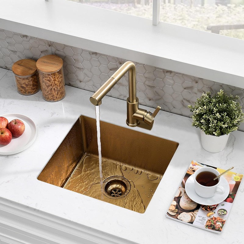 WMXQX 15 Inch Gold Undermount Bar Sink, 15x15 Bar Sink