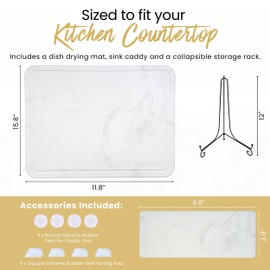 Essencoso Stone Drying Mat For Kitchen Counter - 11.8" x 15.7" Water Absorbing Stone tray For Sink, Metal Rack and Kitchen Sink Caddy | Diatomaceous Earth Food Grade | Drying Stone For Kitchen counter