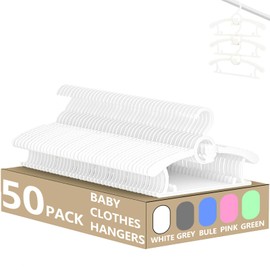 HGYZE Baby Hangers for Closet 50pcs, White Kids Clothes Hanger Plastic, 11-14" Adjustable Bulk Perchas for Newborn, Non-Slip Children Outfit Bear Hanger for Girl Boy Toddler Infant Nursery Clothing