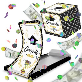 Sirjiera Graduation Explosion Surprise Box, Black White Graduation Surprise Pop Uup Box, Tear Open Pop Up Box, with Colorful Sequins, Suitable for High School College Graduation Party Favors