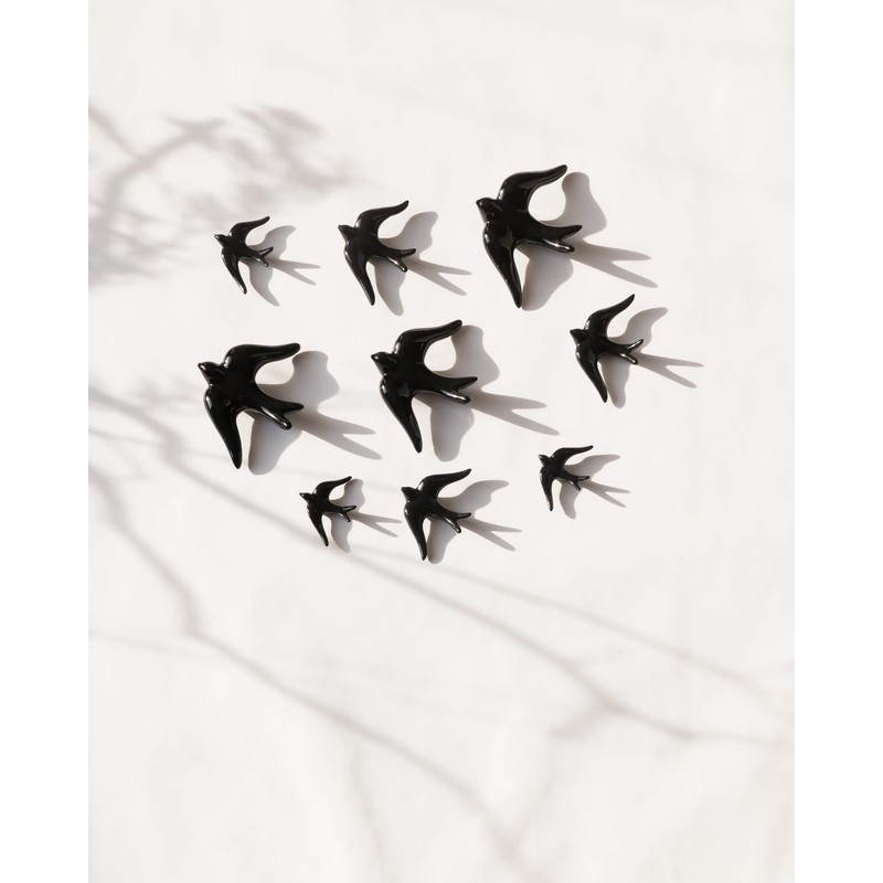 Set of 3 Ceramic Birds Swallows for Wall and Home