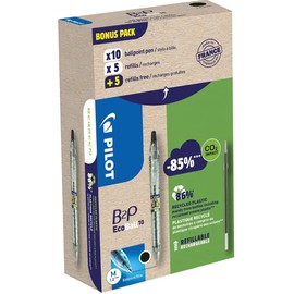 PILOT 94296 Bonuspack 10 Pens +10 Refill B2P, Ecoball Tip, 1 mm, Black, 32