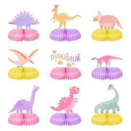 9pcs Pink Dinosaur Honeycomb Centerpieces Dinosaur Birthday Party Table Centerpiece Spring Summer Dino Baby Shower Table Decorations for Kids Baby Girls